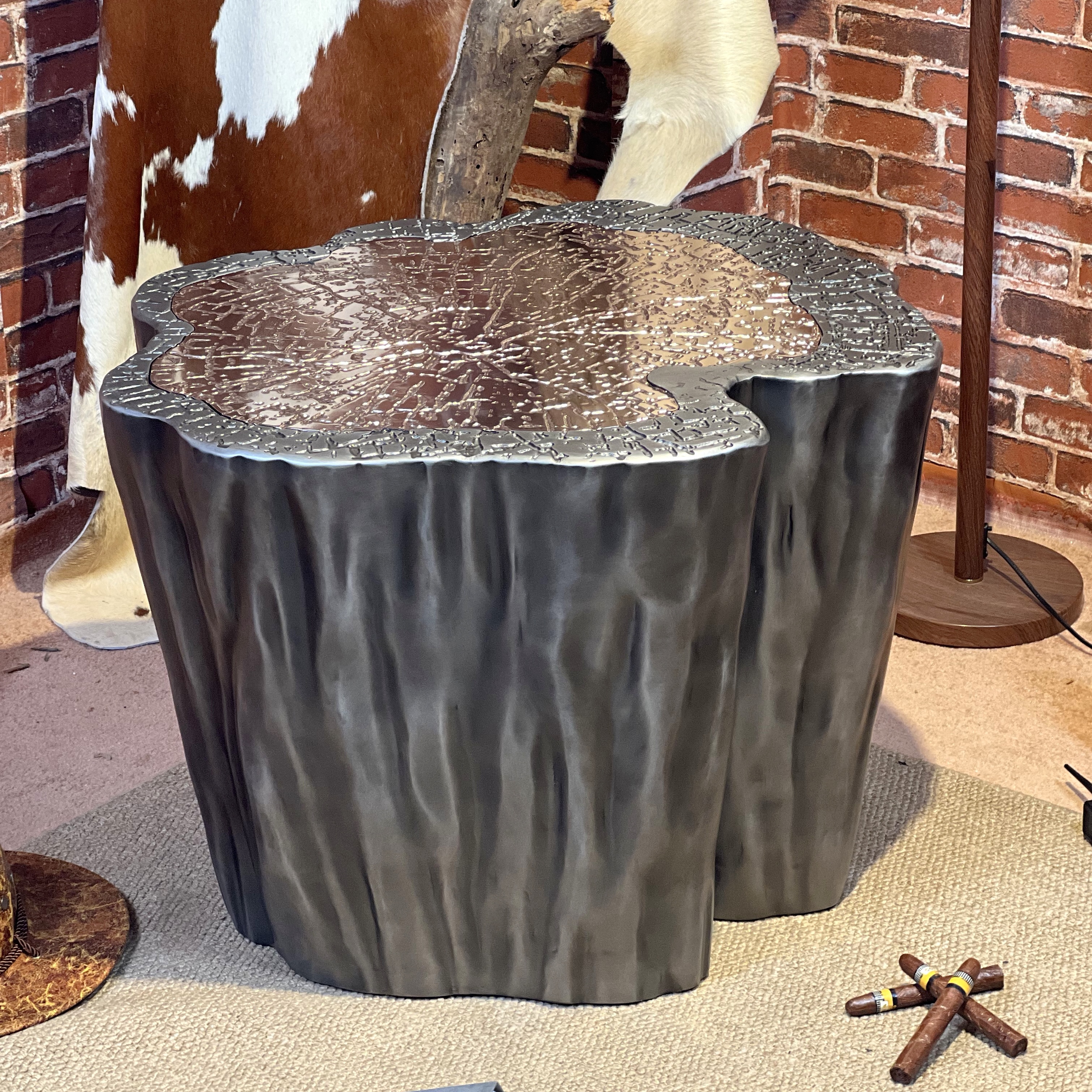 意式轻奢实木树桩茶几组合