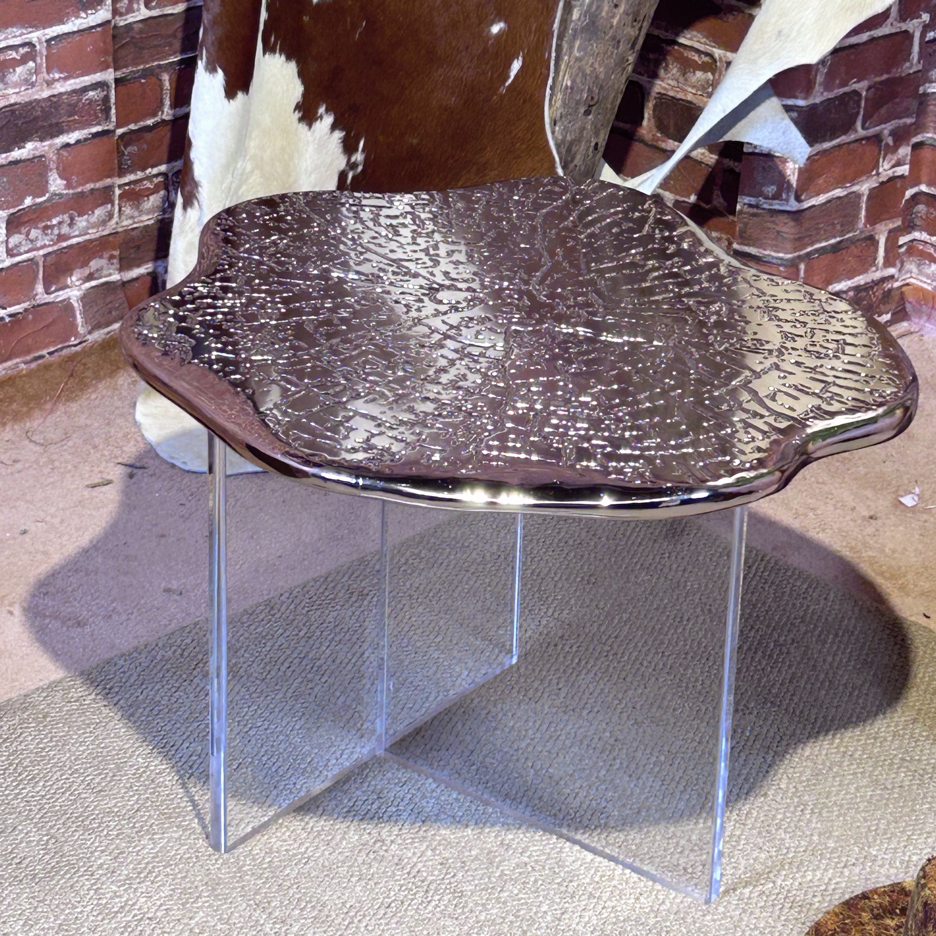 中古风复古风轻奢高级感铝雕做旧工艺艺术感金色面板雕刻茶几组合