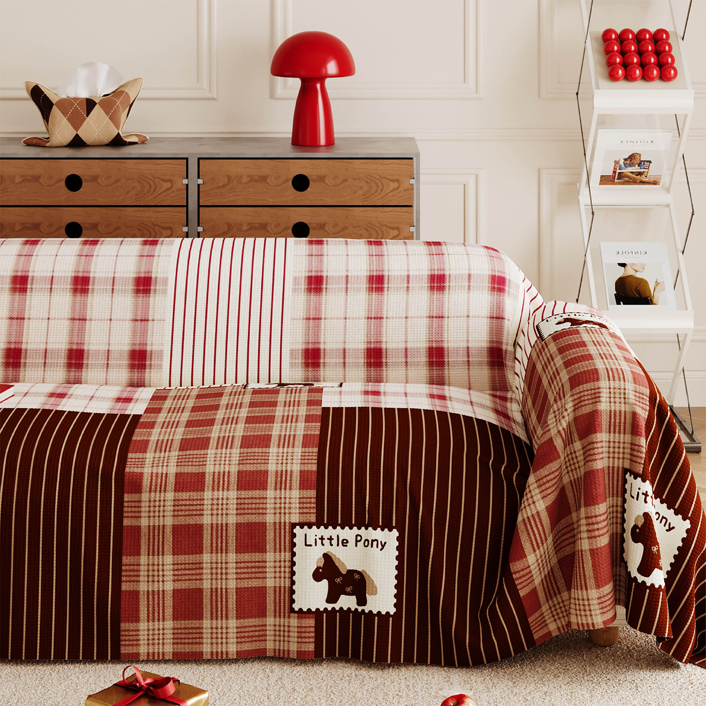 新年复古红棕格纹沙发盖布一整张沙发垫防尘防水四季通用沙发套罩,居家布艺,沙发垫,淘宝优惠券,粉丝福利购,淘宝优惠卷