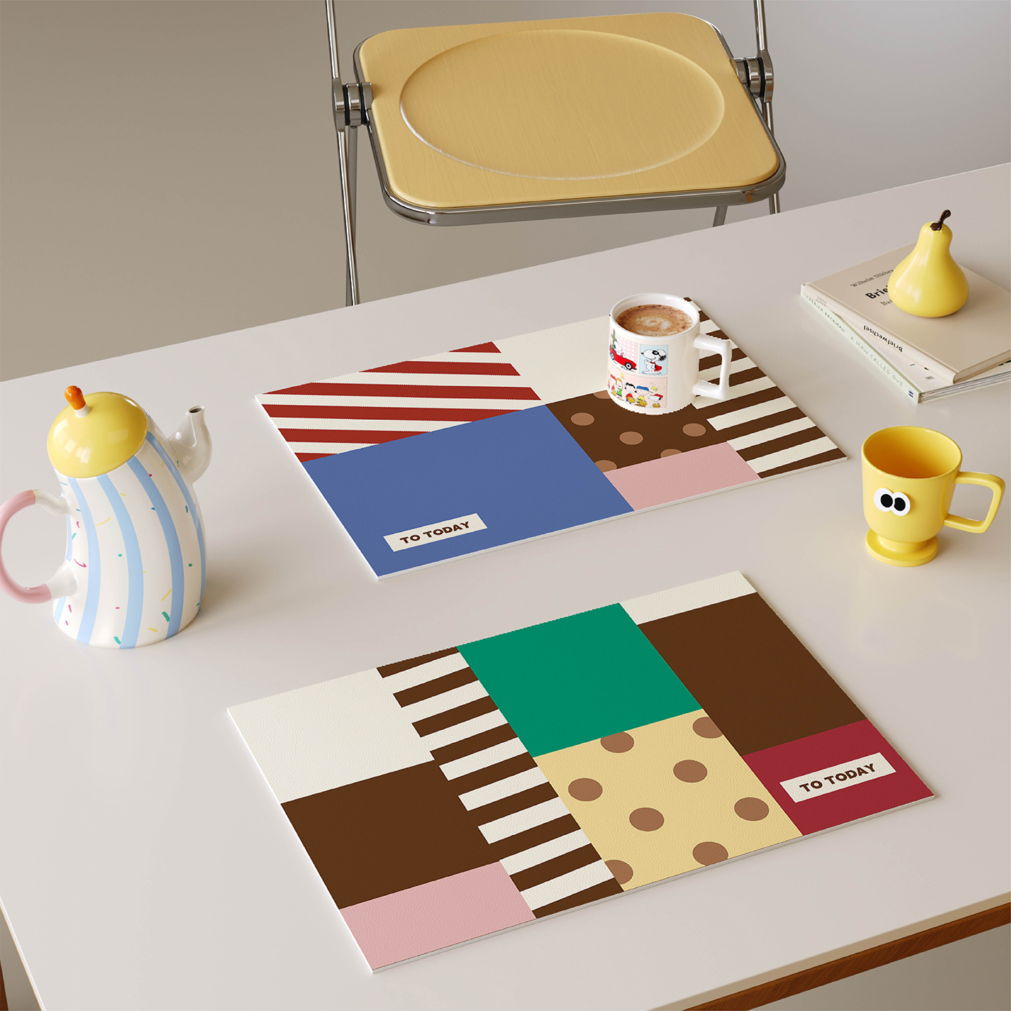 孟菲斯拼布西餐垫皮革防水隔热垫