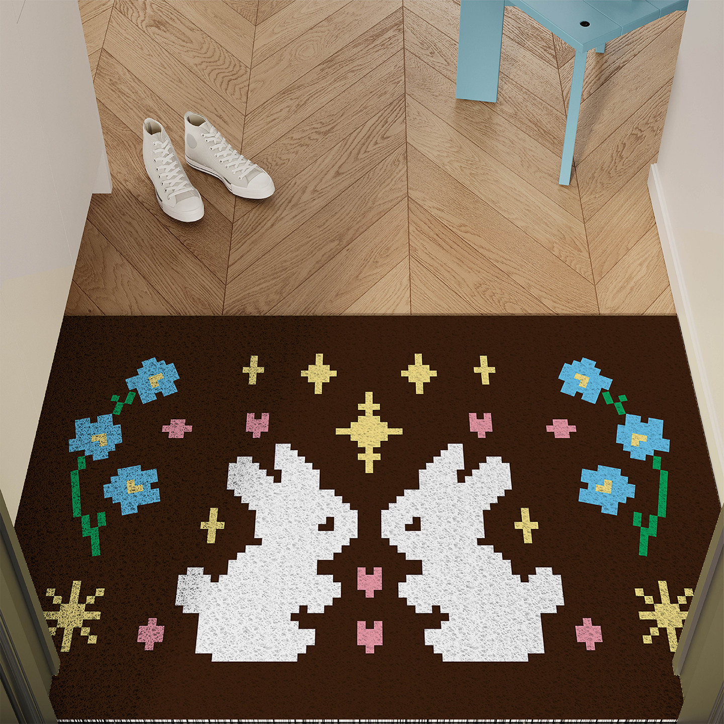 像素风卡通小兔入户地垫丝圈防滑耐脏脚垫进门玄关门口地毯可裁剪,居家布艺,入户地垫,淘宝优惠券,粉丝福利购,淘宝优惠卷