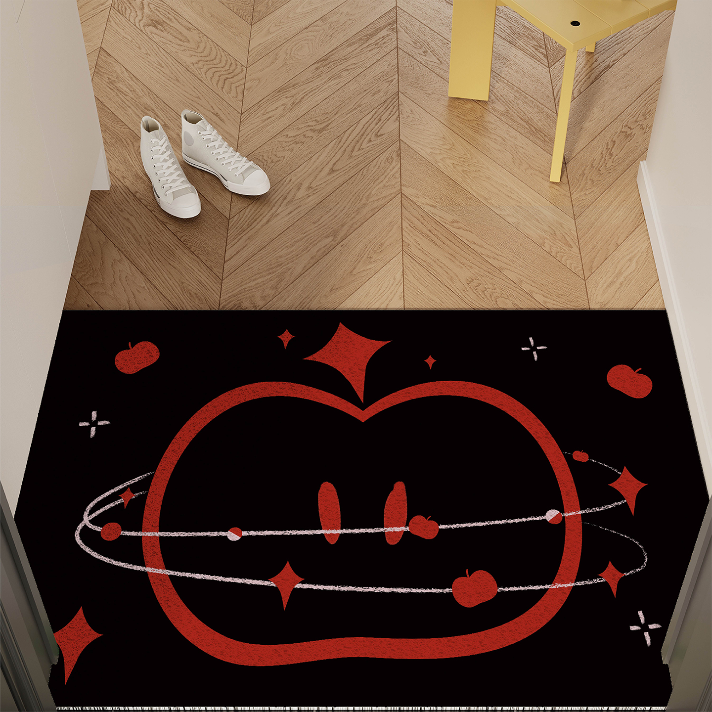 卡通甜酷苹果星入户地垫丝圈防滑