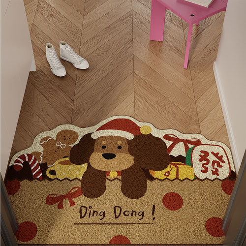 圣诞卡通小狗入户门地垫丝圈防滑