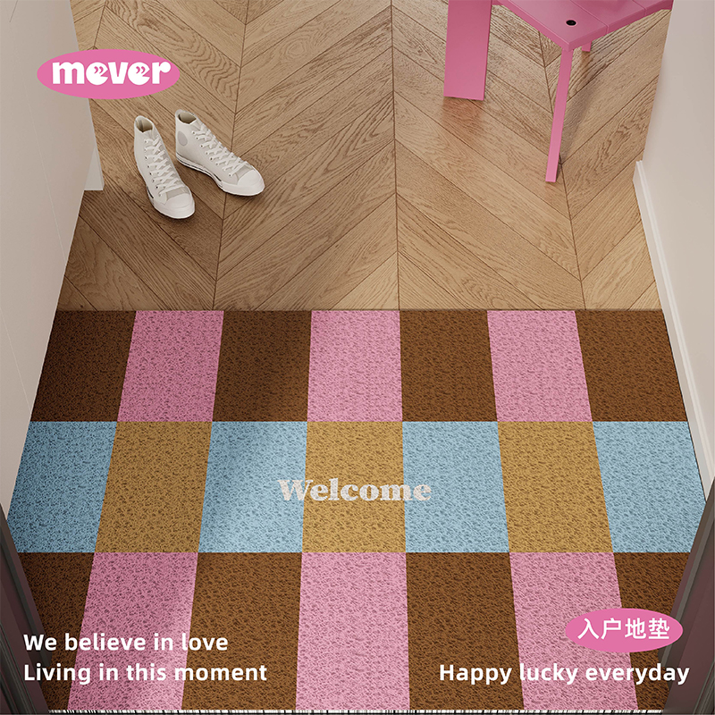 多巴胺格子简约入户地垫丝圈防滑脚垫毯进门垫玄关门口门外可裁剪