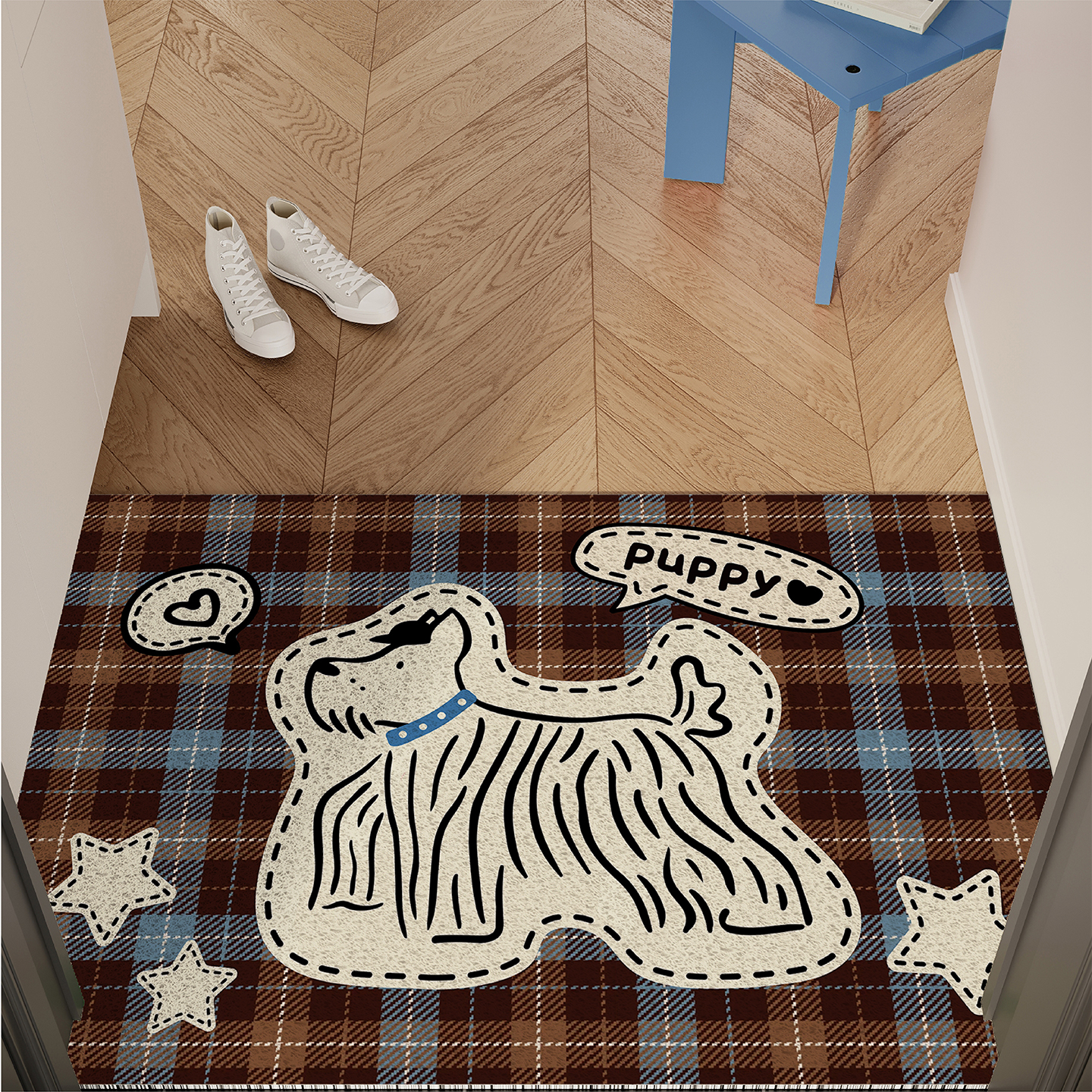 美拉德风长毛狗入户地垫丝圈防滑