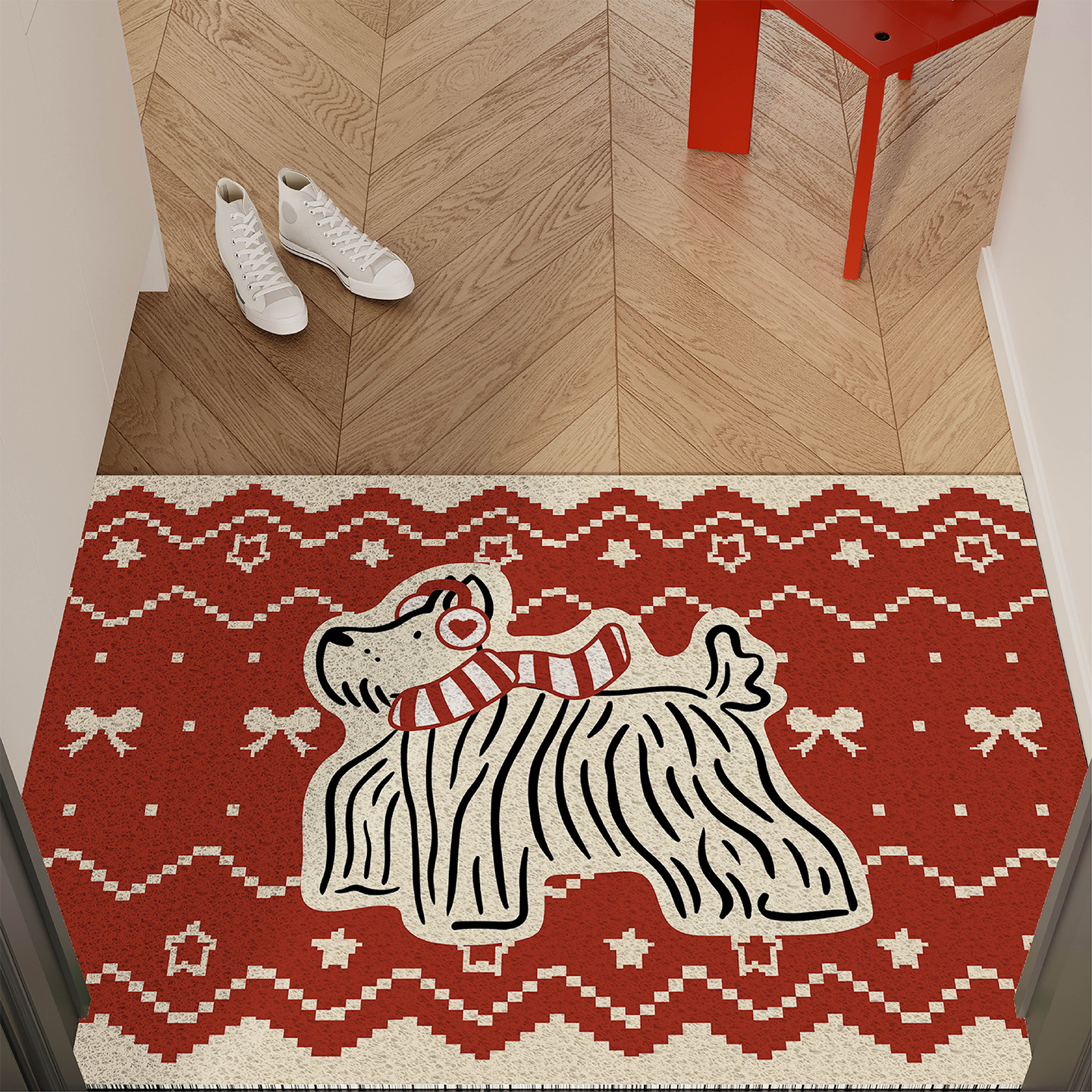 费尔岛圣诞长毛狗入户门丝圈地垫