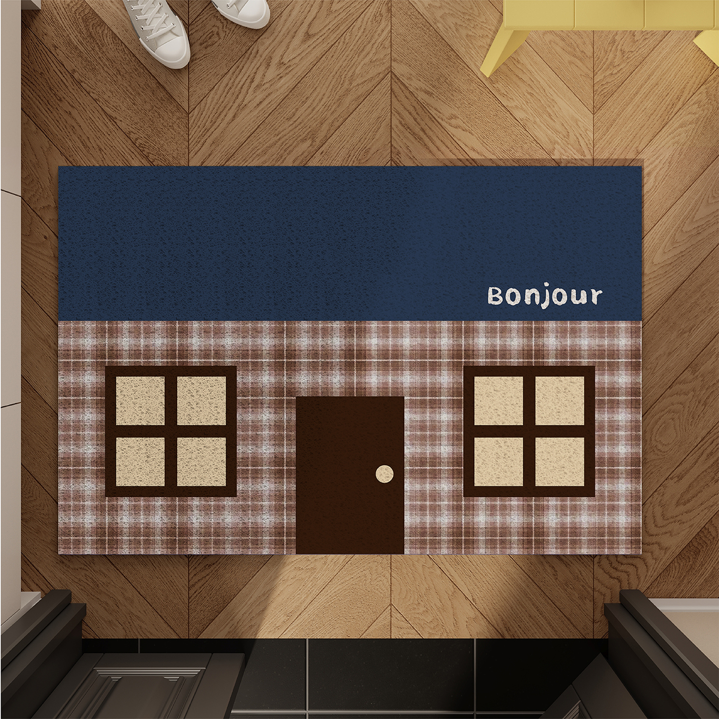 中古格子木屋入户门地垫丝圈防滑