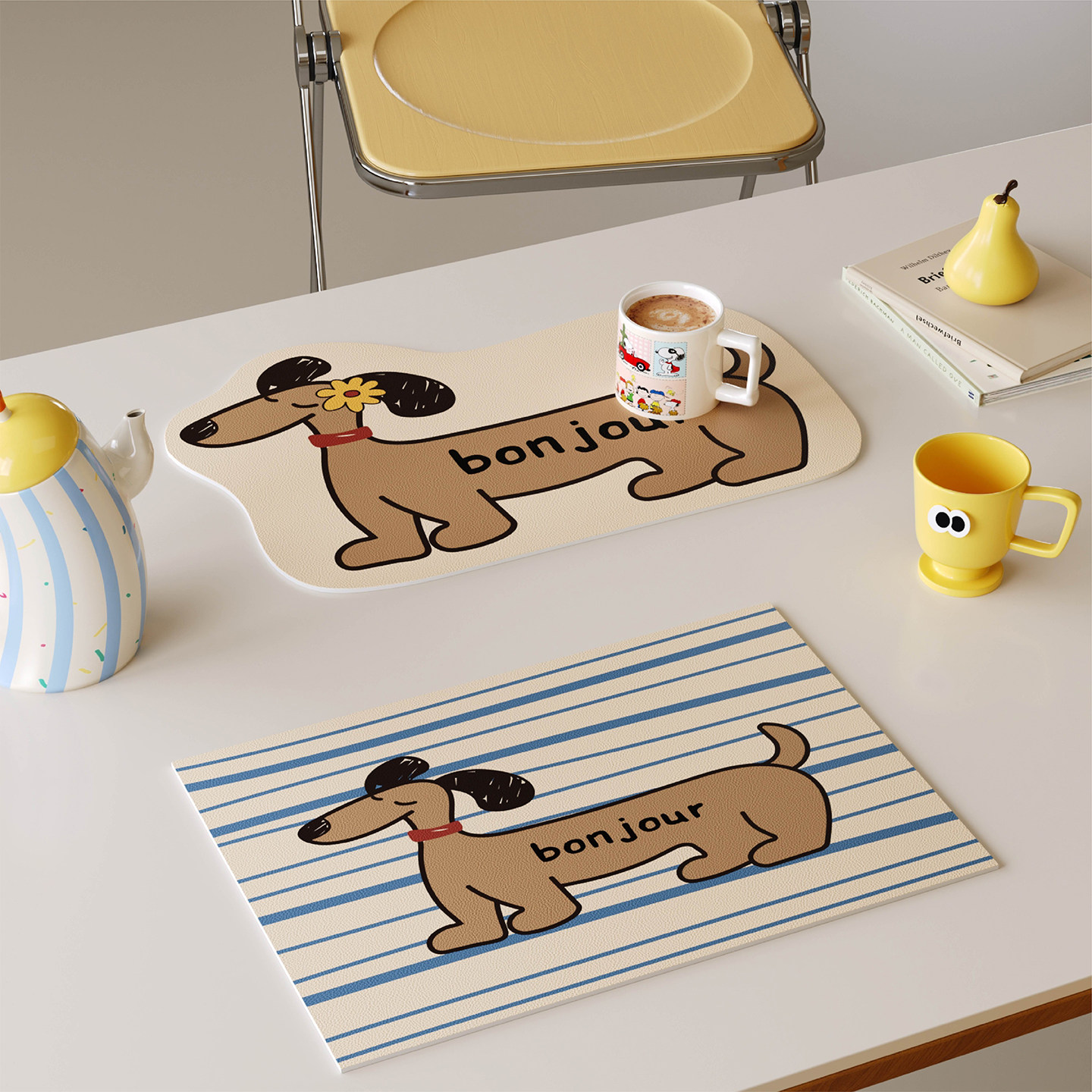 法式花花小狗西餐垫皮革防水防油防烫免洗高级感隔热桌垫小块杯垫,居家布艺,餐垫,淘宝优惠券,粉丝福利购,淘宝优惠卷