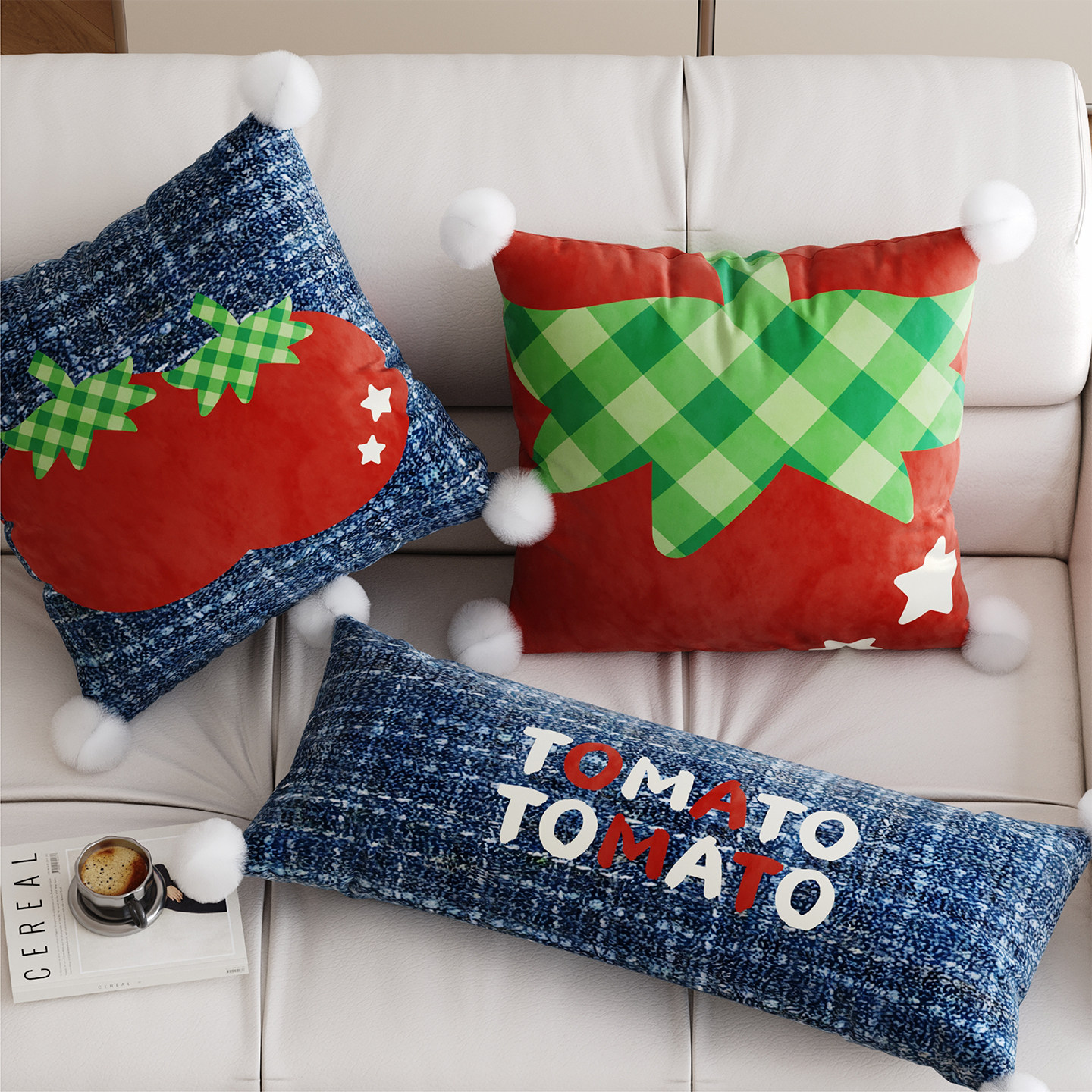 美式牛仔风番茄抱枕套靠枕客厅沙发靠垫睡觉长条抱枕床上靠背腰枕,居家布艺,靠垫/抱枕,淘宝优惠券,粉丝福利购,淘宝优惠卷