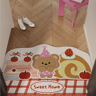 韩系可爱蛋糕小熊入户地垫丝圈防滑耐脏脚垫进门大门口地毯可裁剪