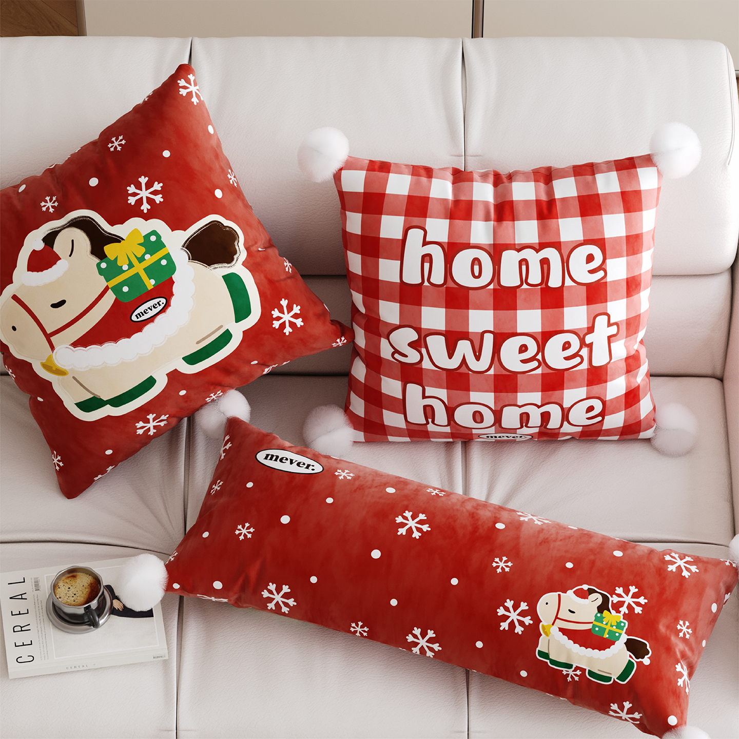 卡通圣诞新年小马抱枕套沙发靠枕