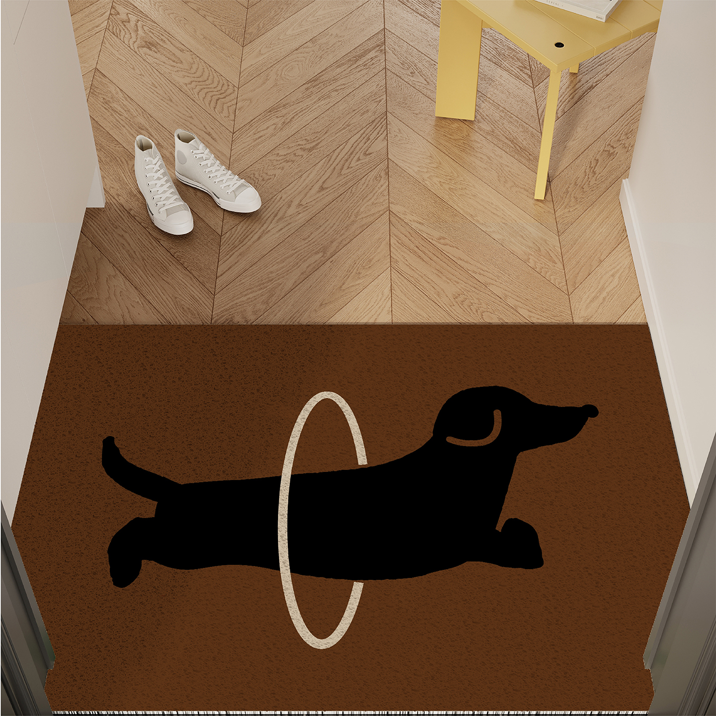 卡通复古腊肠犬入户地垫丝圈防滑