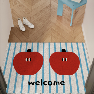 卡通苹果条纹入户地垫丝圈防滑耐脏脚垫子进门玄关门口地毯可裁剪