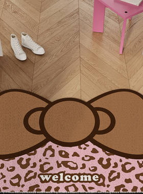 Mever豹纹Kitty蝴蝶结入户地垫门口进门入户门地毯丝圈防滑脚垫子