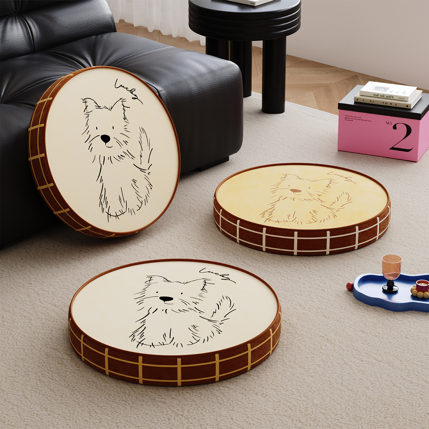 中古风卡通小狗蒲团客厅地上坐垫