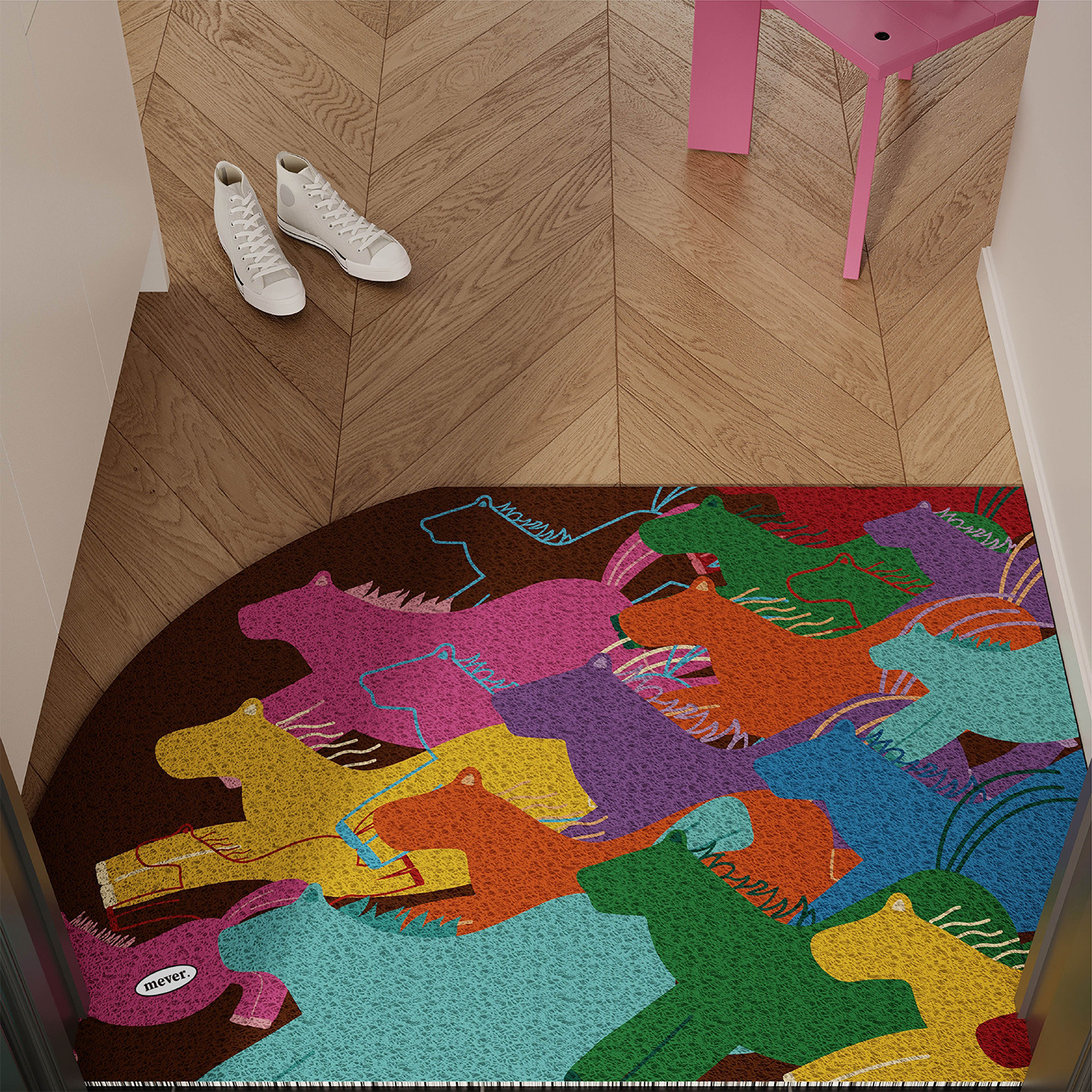 艺术风马年卡通入户地垫丝圈防滑耐脏脚垫玄关门口异形地毯可裁剪,居家布艺,入户地垫,淘宝优惠券,粉丝福利购,淘宝优惠卷