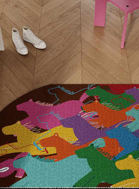 艺术风马年卡通入户地垫丝圈防滑耐脏脚垫玄关门口异形地毯可裁剪