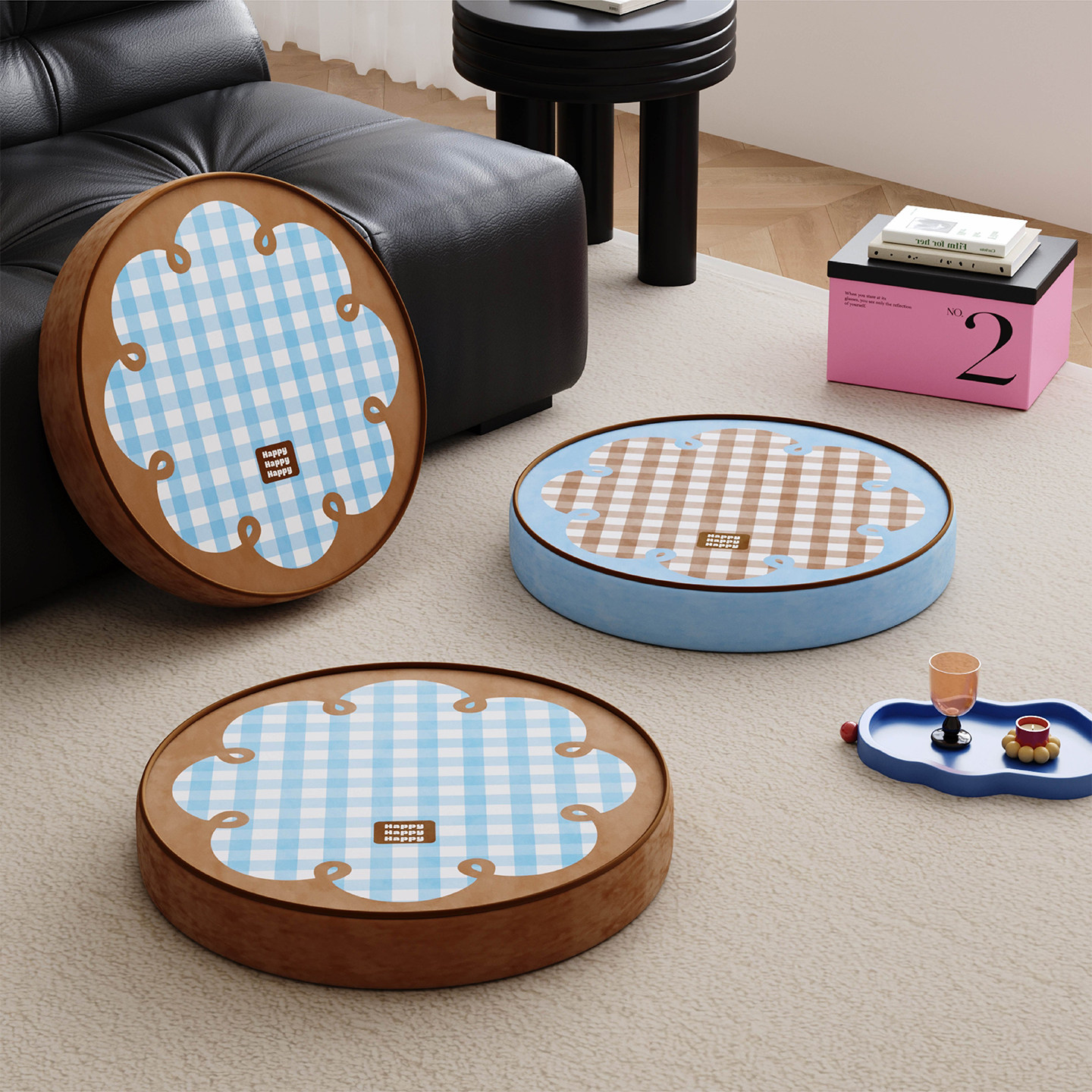 韩式复古格子蒲团客厅地上看书坐垫懒人阳台飘窗榻榻米坐墩厚椅垫