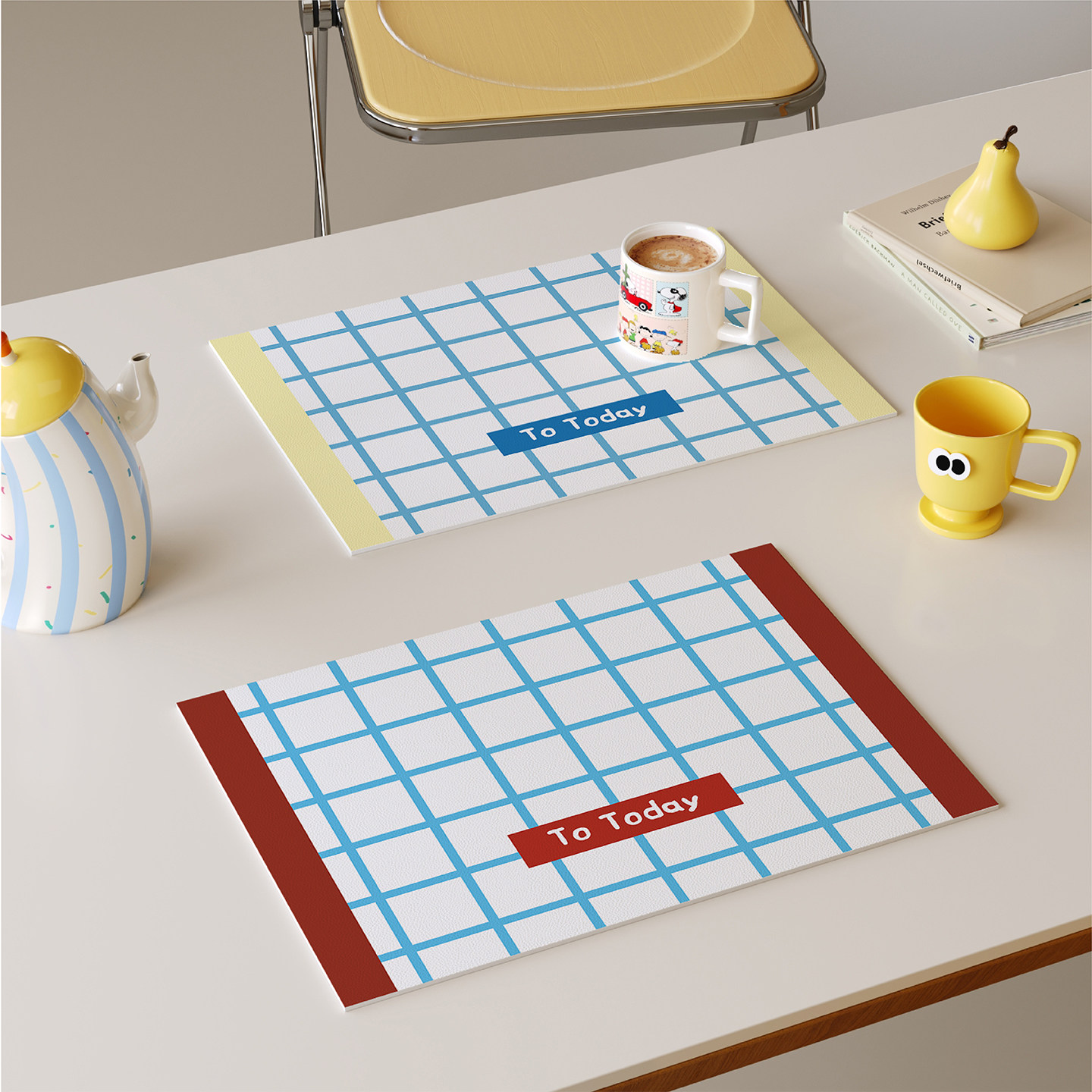 北欧ins风蓝白格纹西餐垫皮革防水防油免洗高级感隔热垫小块杯垫,居家布艺,餐垫,淘宝优惠券,粉丝福利购,淘宝优惠卷