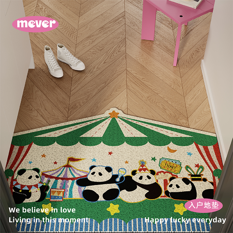 熊猫美式复古入户地垫丝圈防滑脚垫毯进门垫玄关大门口门外可裁剪