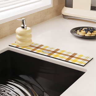 英伦风格 纹水龙头吸水垫厨房台面卫生间洗手台窄边硅藻泥沥水垫子