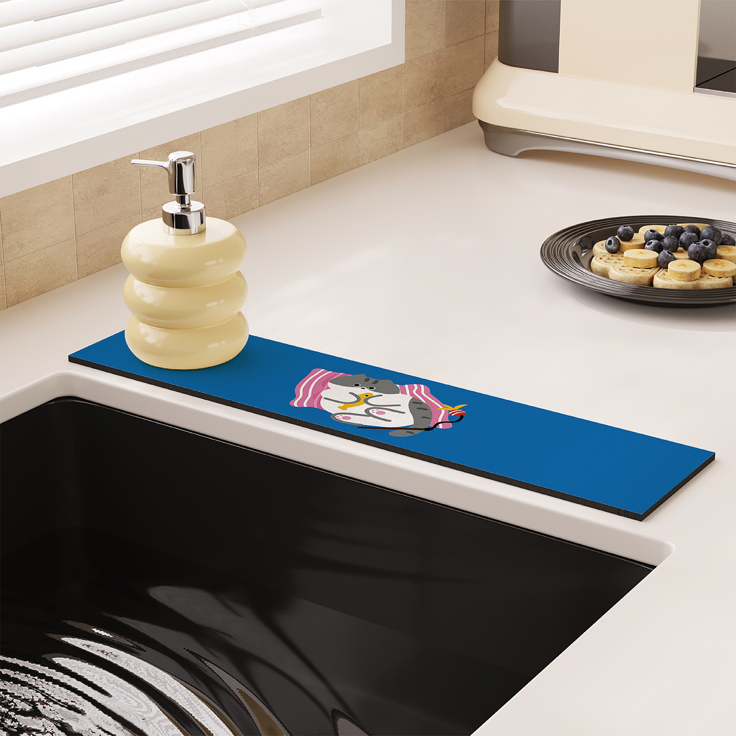 卡通复古风猫咪水龙头窄边吸水垫