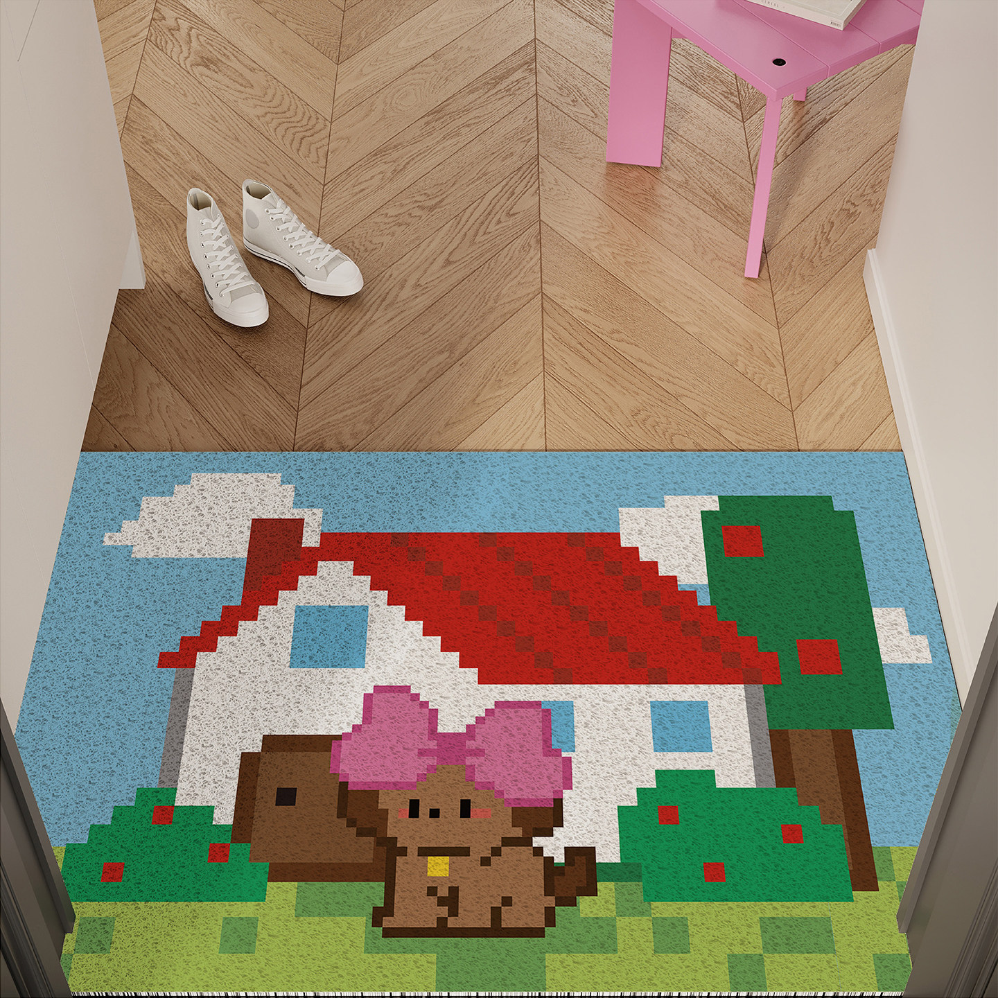 卡通像素小狗入户地垫丝圈防滑耐脏脚垫子进门玄关门口地毯可裁剪,居家布艺,入户地垫,淘宝优惠券,粉丝福利购,淘宝优惠卷