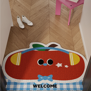 多巴胺卡通苹果入户地垫丝圈防滑耐脏脚垫进门玄关门口地毯可裁剪