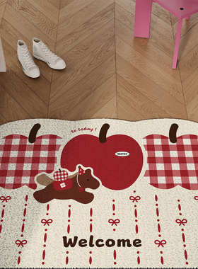 卡通苹果小马新年入户地垫丝圈防滑耐脏脚垫玄关大门口地毯可裁剪