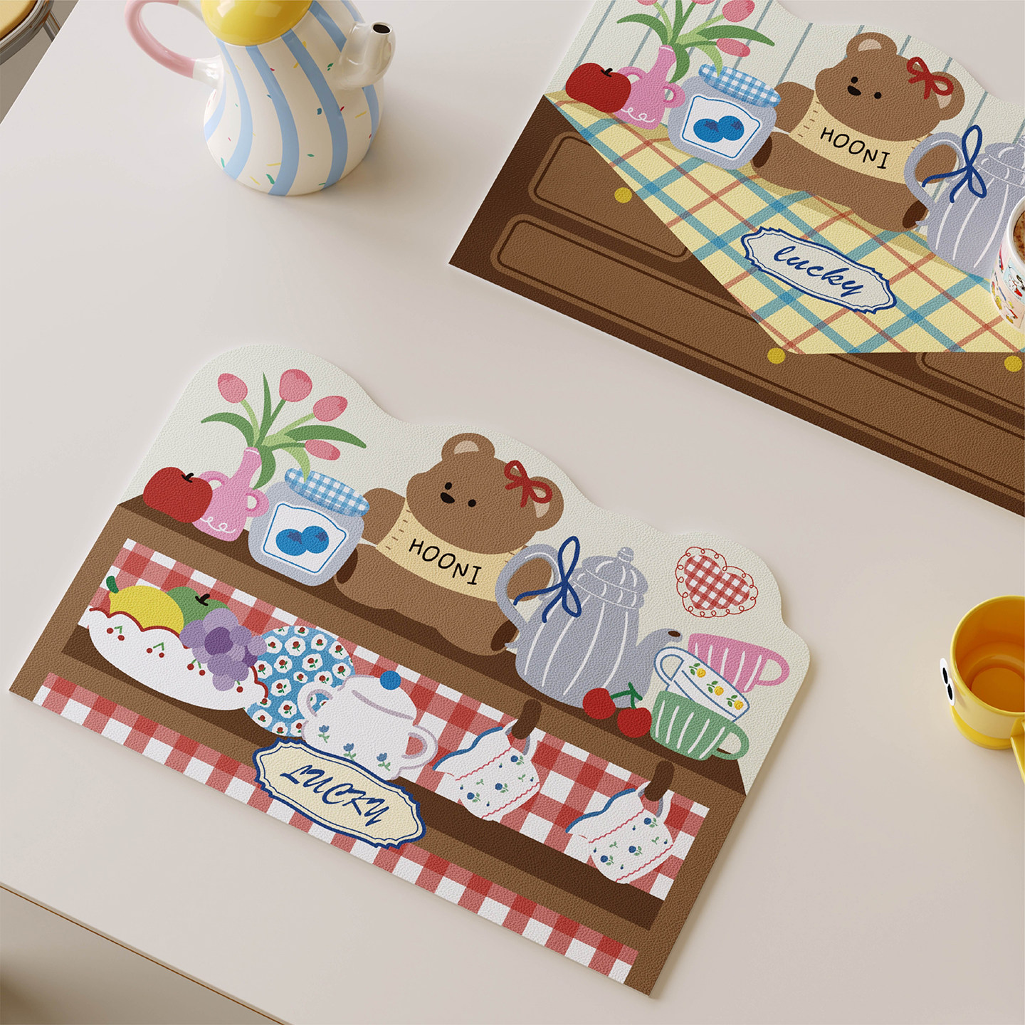 多巴胺绘本小熊西餐垫皮革防水防油防烫免洗高级感隔热垫小块杯垫,居家布艺,餐垫,淘宝优惠券,粉丝福利购,淘宝优惠卷