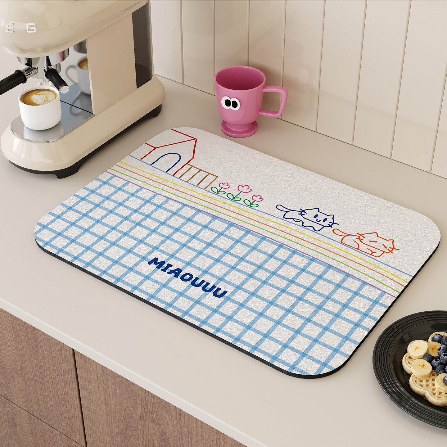 ins风卡通线条猫沥水垫厨房台面吸水垫硅藻泥咖啡机茶几隔热桌垫,居家布艺,餐垫,淘宝优惠券,粉丝福利购,淘宝优惠卷