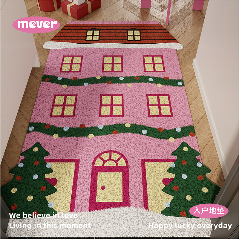 圣诞韩式ins风入户地垫丝圈防滑脚垫地毯进门垫玄关大门口可裁剪