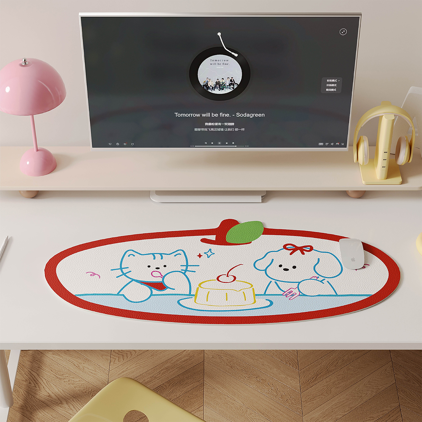 韩式手绘插画风超大号防水鼠标垫