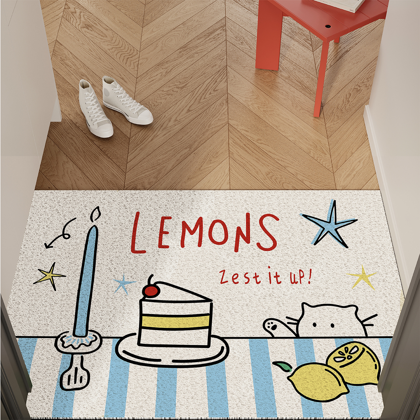 韩系夏日青柠入户门地垫丝圈防滑