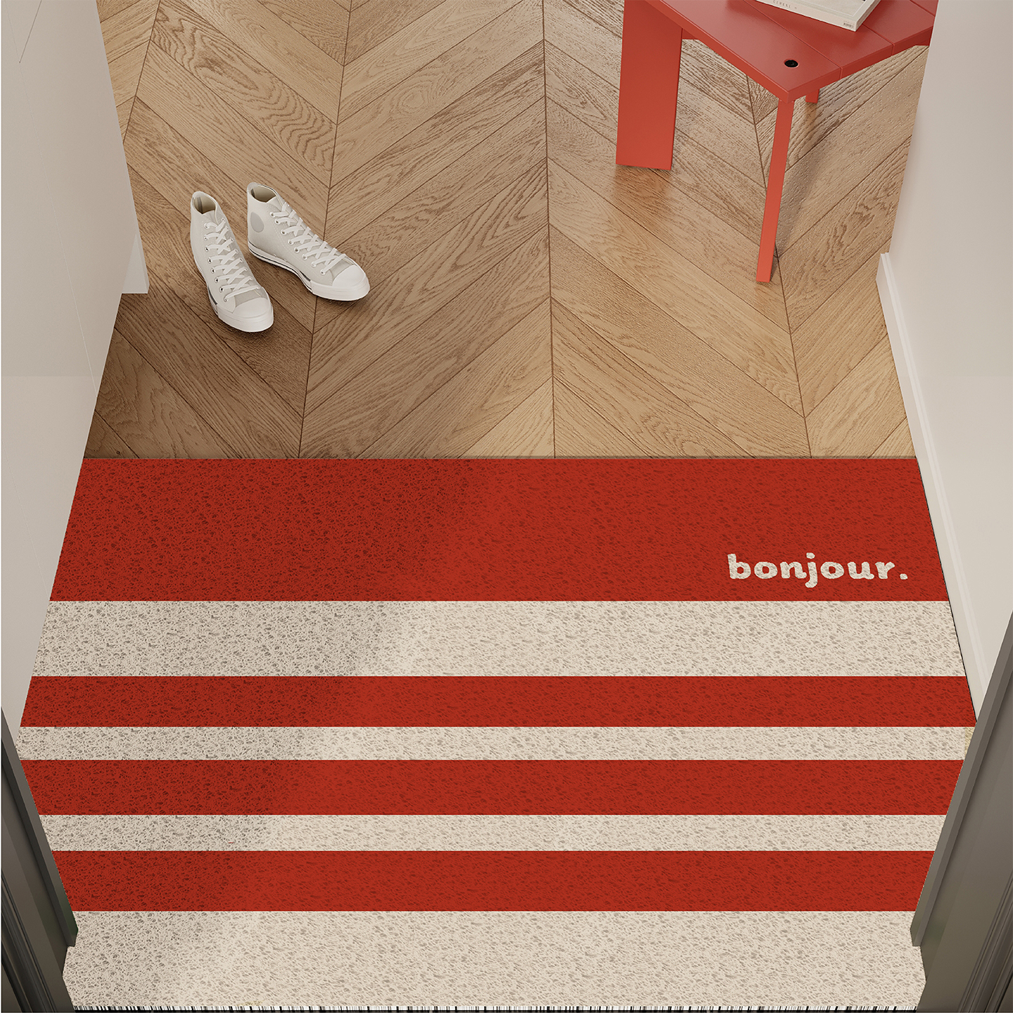 韩式简约圣诞条纹入户门丝圈地垫