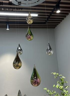 不锈钢镜面水滴造型雕塑金属摆件酒店大堂室内悬挂吊饰装饰品定制
