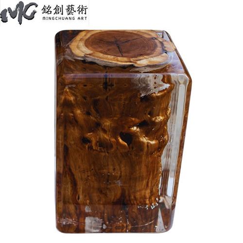 边几透明水晶环氧树脂墩子坐凳椅子枣木摆件亚克力茶凳装饰品角几