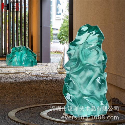 简约酒店大堂透明树脂雕塑摆件售楼处大厅发光透明石头装饰工艺
