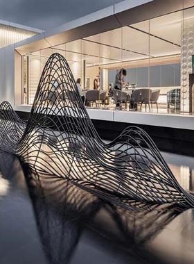 户外不锈钢镂空假山雕塑园林草坪水景钢丝线条山落地摆件装饰定制