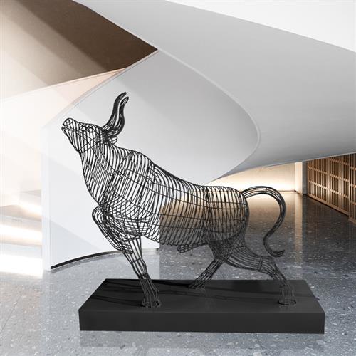 售楼部酒店室内铁艺不锈钢镂空牛雕塑商场摆件工艺品装饰小品定制