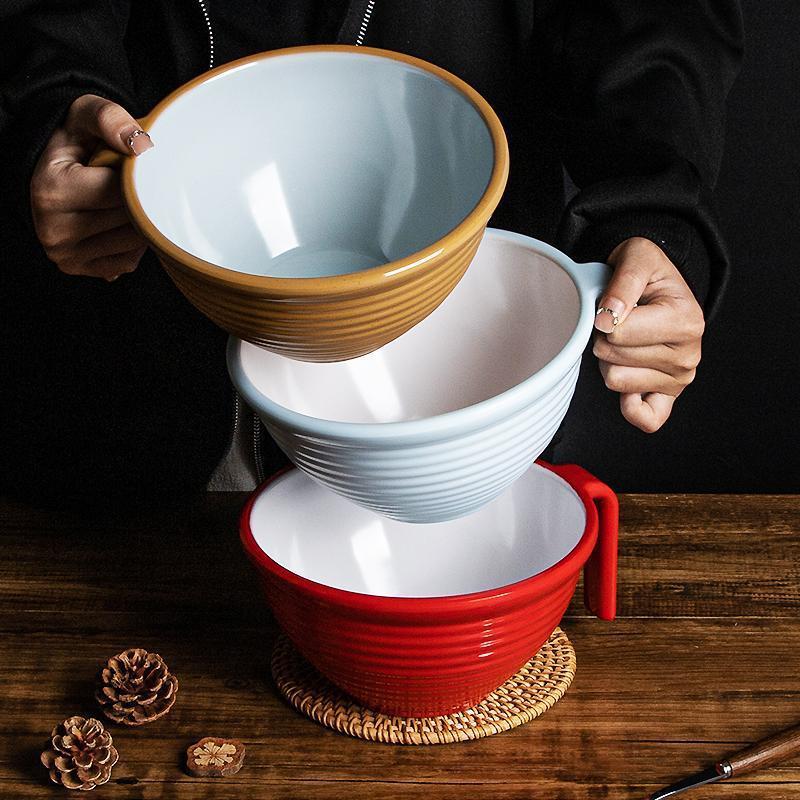 密胺仿瓷汤面碗防摔手柄碗拉面碗米线粥碗麻辣烫碗塑料商用餐具