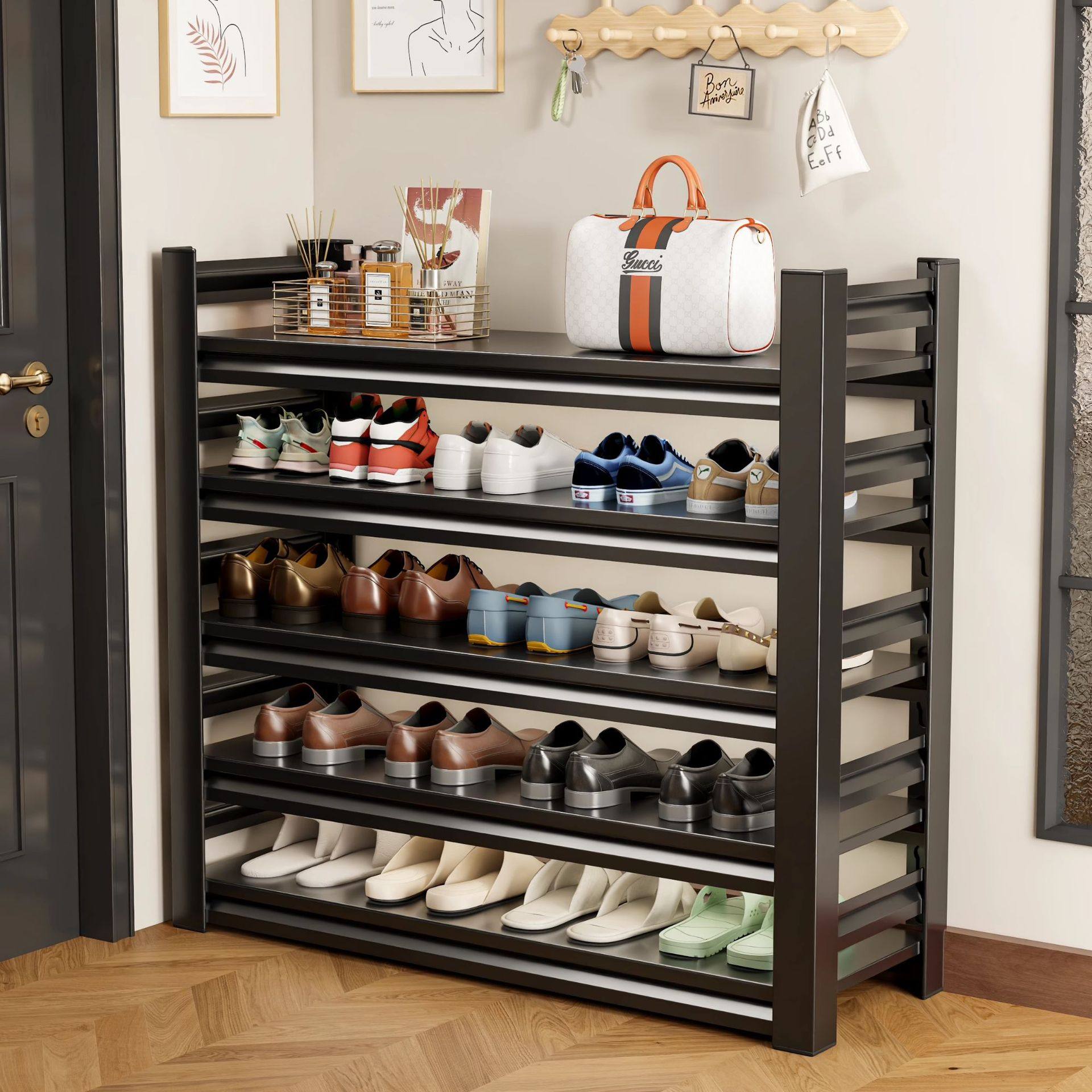 家用钢制鞋架门口落地多层置物架铁艺简易收纳架玄关入户门后鞋柜,住宅家具,鞋架,淘宝优惠券,粉丝福利购,淘宝优惠卷
