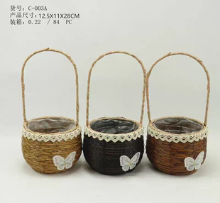 手提花蓝实用访藤编蓝莓采摘蓝织花盆精美装饰客厅插花花蓝绿植