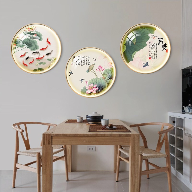 玄关装饰画九鱼图招财创意挂w画新中式餐厅墙面装饰壁画圆形带定图片