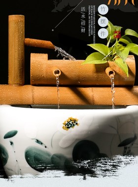 鱼缸流水竹筒流水器 竹子流水风水轮招G财 水景过滤器鱼缸石槽摆