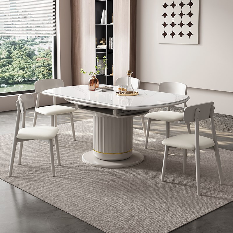 岩板餐桌椅组合2025新款家用小户型客厅奶油P风吃饭桌可伸缩储物