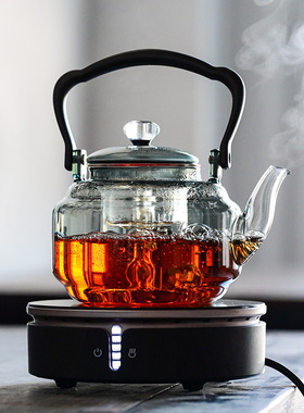 批发 烟灰色玻璃茶壶 电陶炉蒸煮茶器套装家用办公室泡茶壶烧水壶