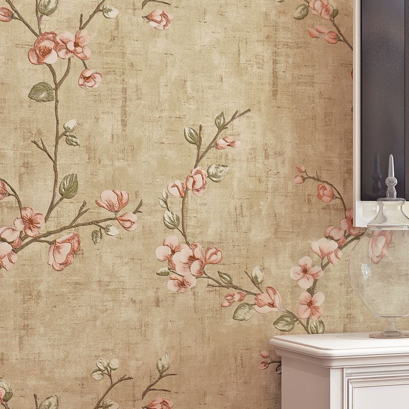 3D立体复古美式田园小碎花AB搭配墙纸 卧室客厅电视背景藤花壁纸