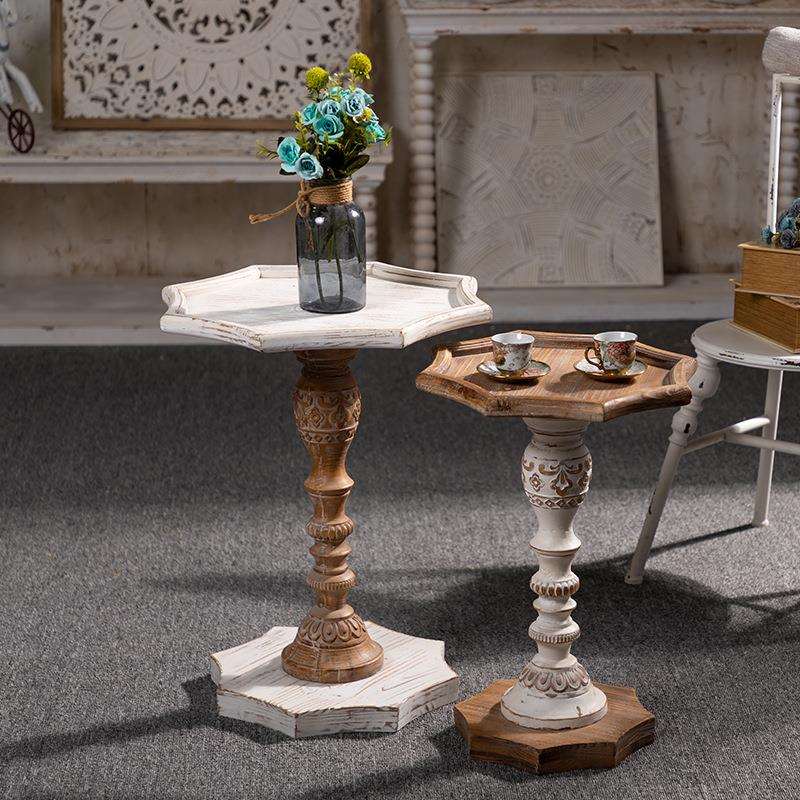 美式复古做旧棱形实木小茶几客厅沙发边几民宿角几休闲阳台小桌子