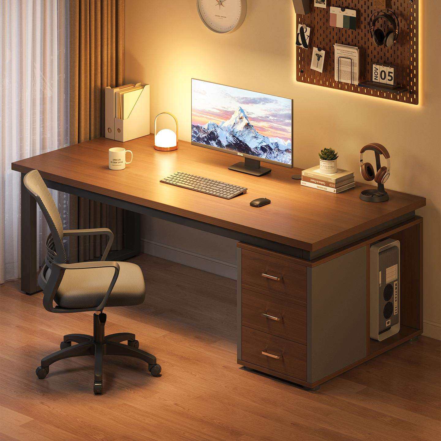 台式电脑桌带抽屉成人家用卧室学习写字书桌简约办公桌工作台桌子